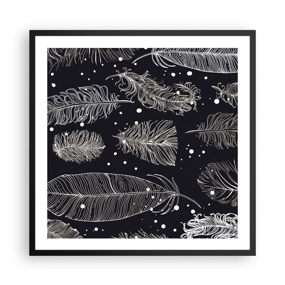 Affisch i svart ram - Fjäderspets - 60x60 cm