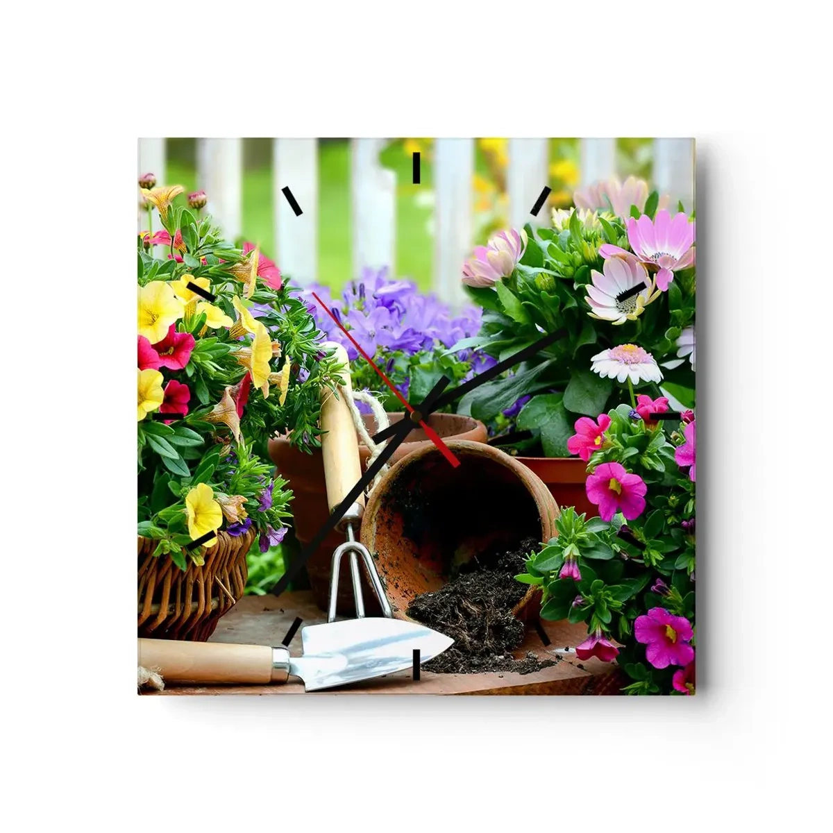 Väggklocka - Klocka på glas - Sofias lilla trädgård - 30x30 cm