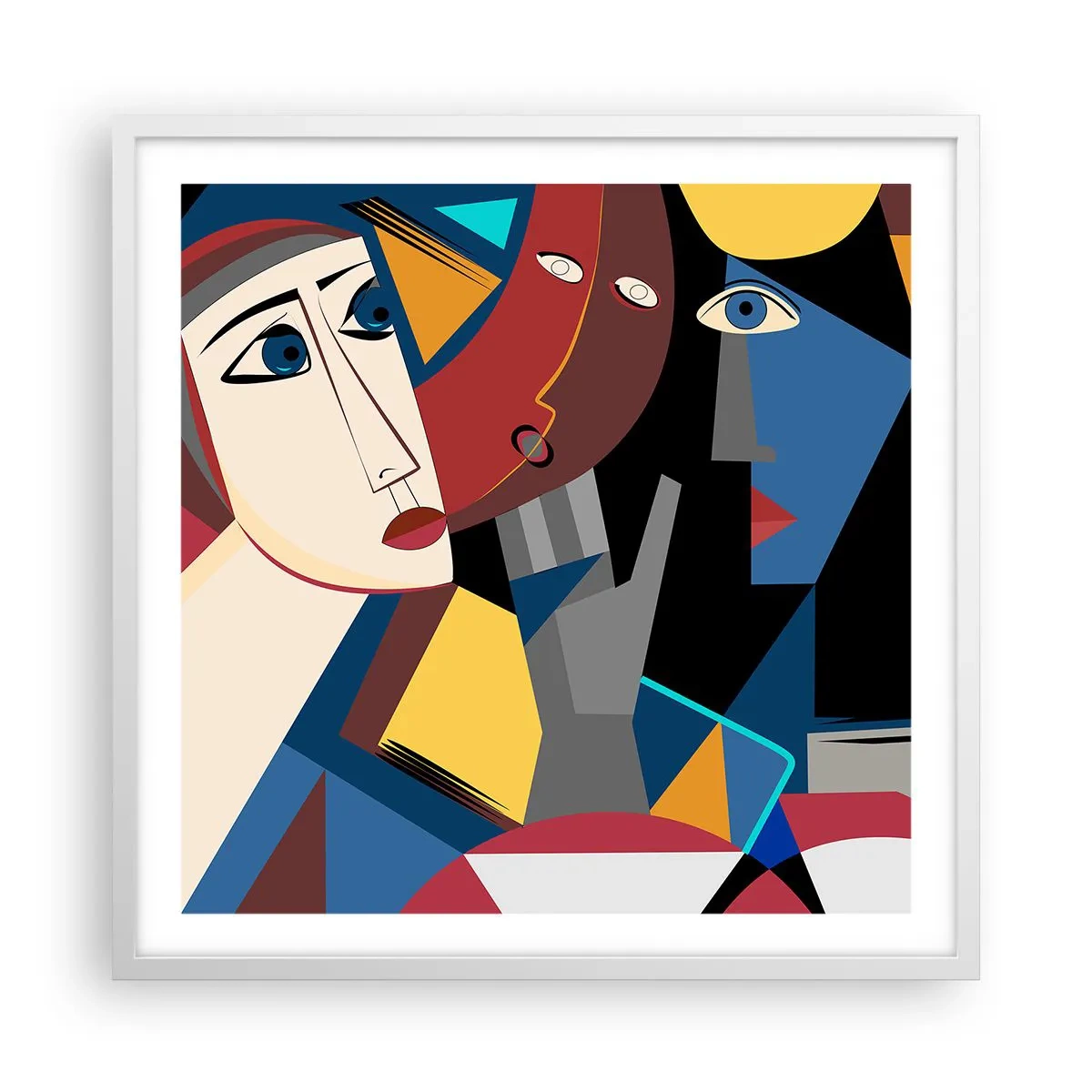 Affisch i vit ram - Kubistiskt samtal - 60x60 cm