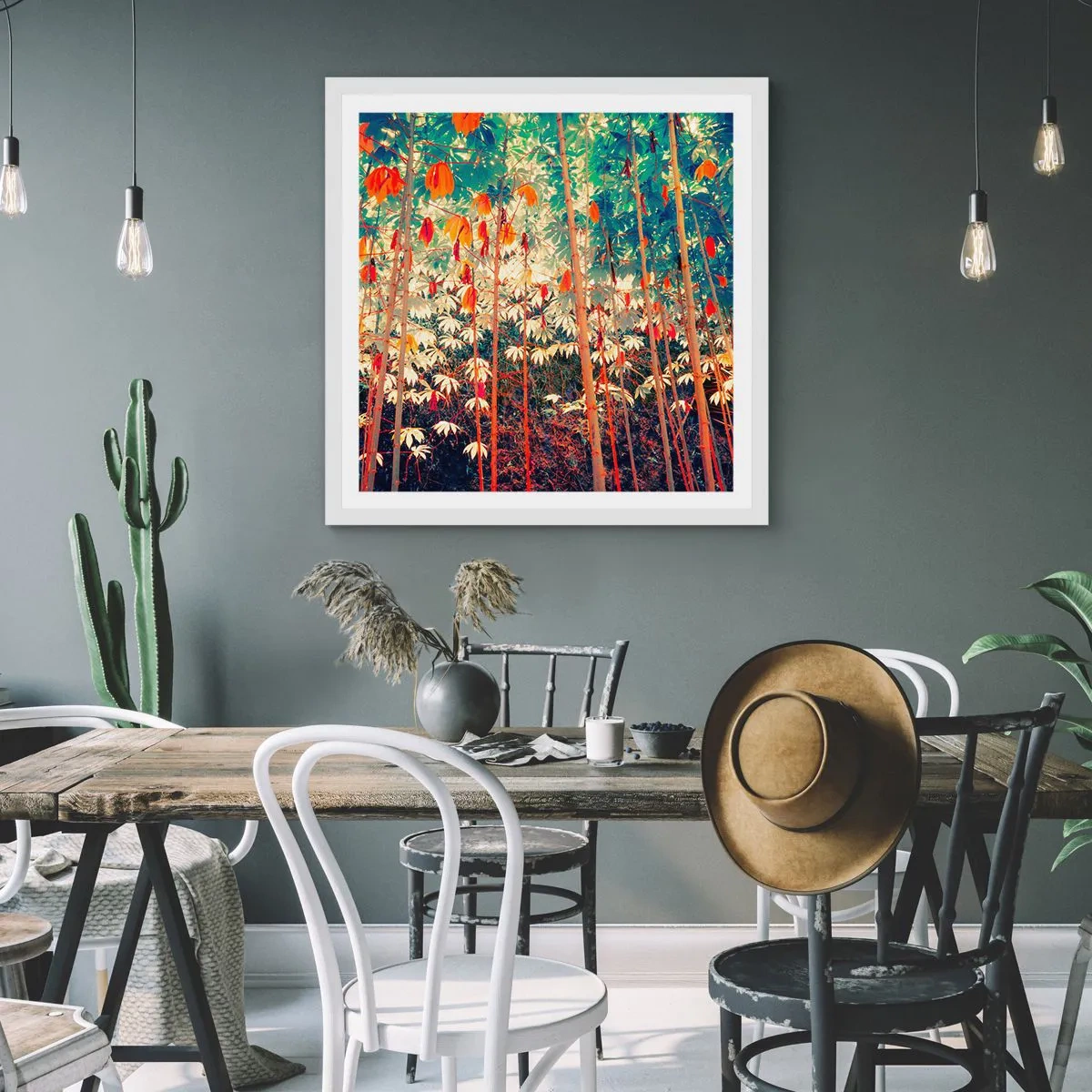 Affisch i vit ram - Lövbladens hemlighetsfulla liv - 60x60 cm