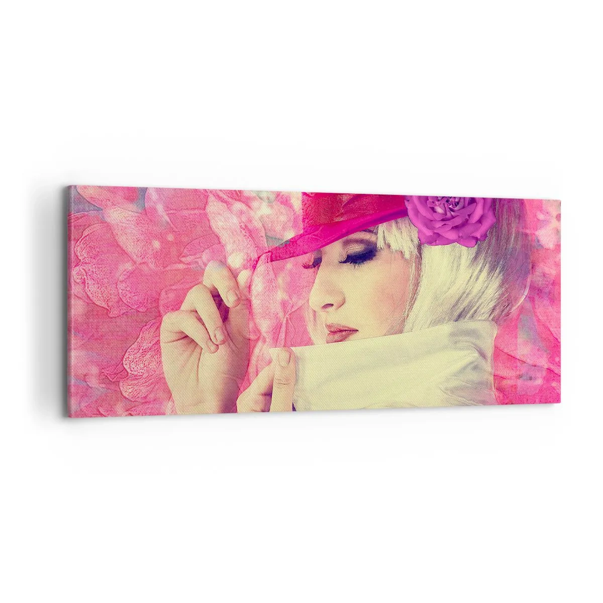 Canvastavla - Bild på duk - Retroporträtt i rosa ångor - 100x40 cm