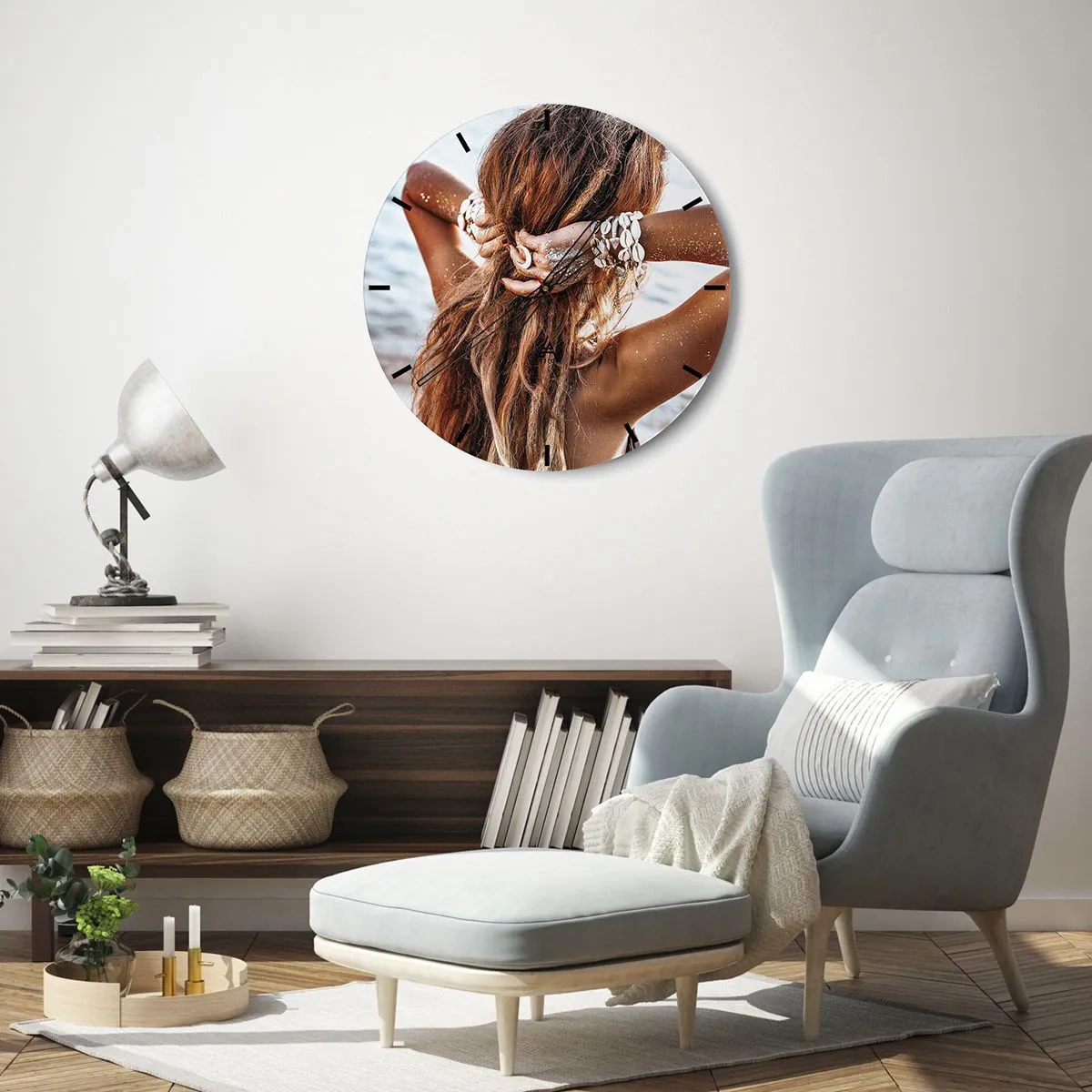 Väggklocka - Klocka på glas - Vattnets och solens syster - 40x40 cm