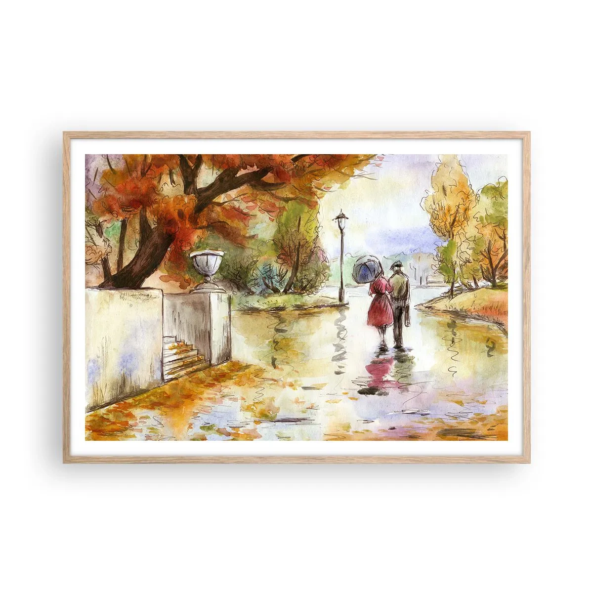 Affisch i ram av ljusek - Romantisk höst i parken - 100x70 cm
