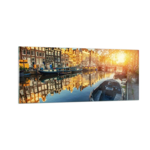 Glastavla - Bild på glas - En morgon i Amsterdam - 100x40 cm