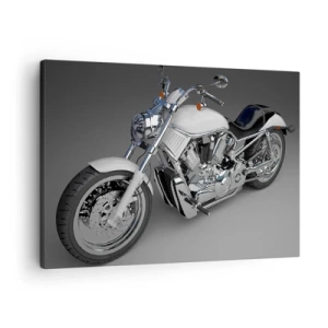 Canvastavla - Bild på duk - Vit cruiser motorcykel på en grå bakgrund - 70x50cm - Man vill lägga sig knäna - Modern väggdekoration för vardagsrum och sovrum ARTTOR