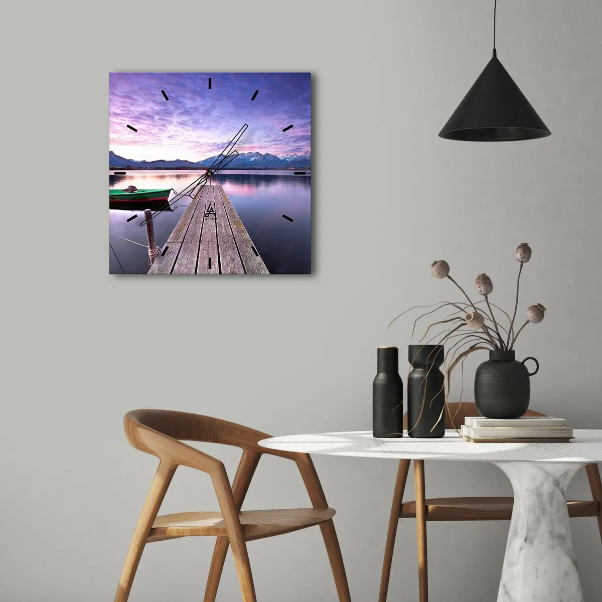 Väggklocka - Klocka på glas - Vänlig tystnad - 40x40 cm