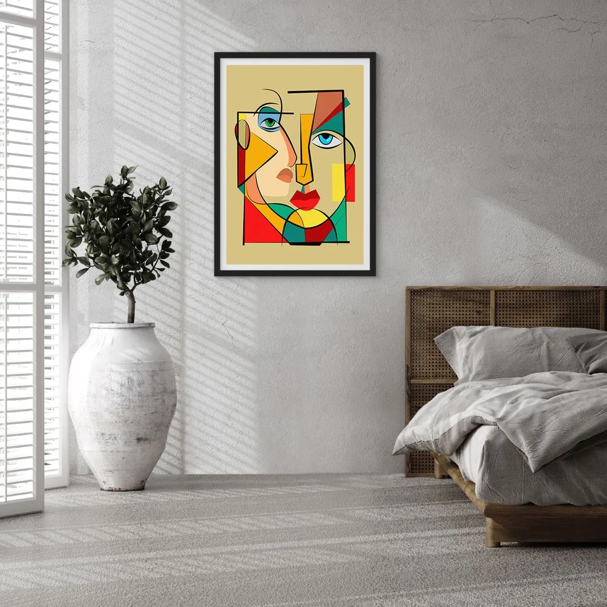 Affisch i svart ram - Ett kubistiskt porträtt i intensiva färger - 50x70cm - Ett matchande par - Modern väggdekoration för vardagsrum och sovrum ARTTOR
