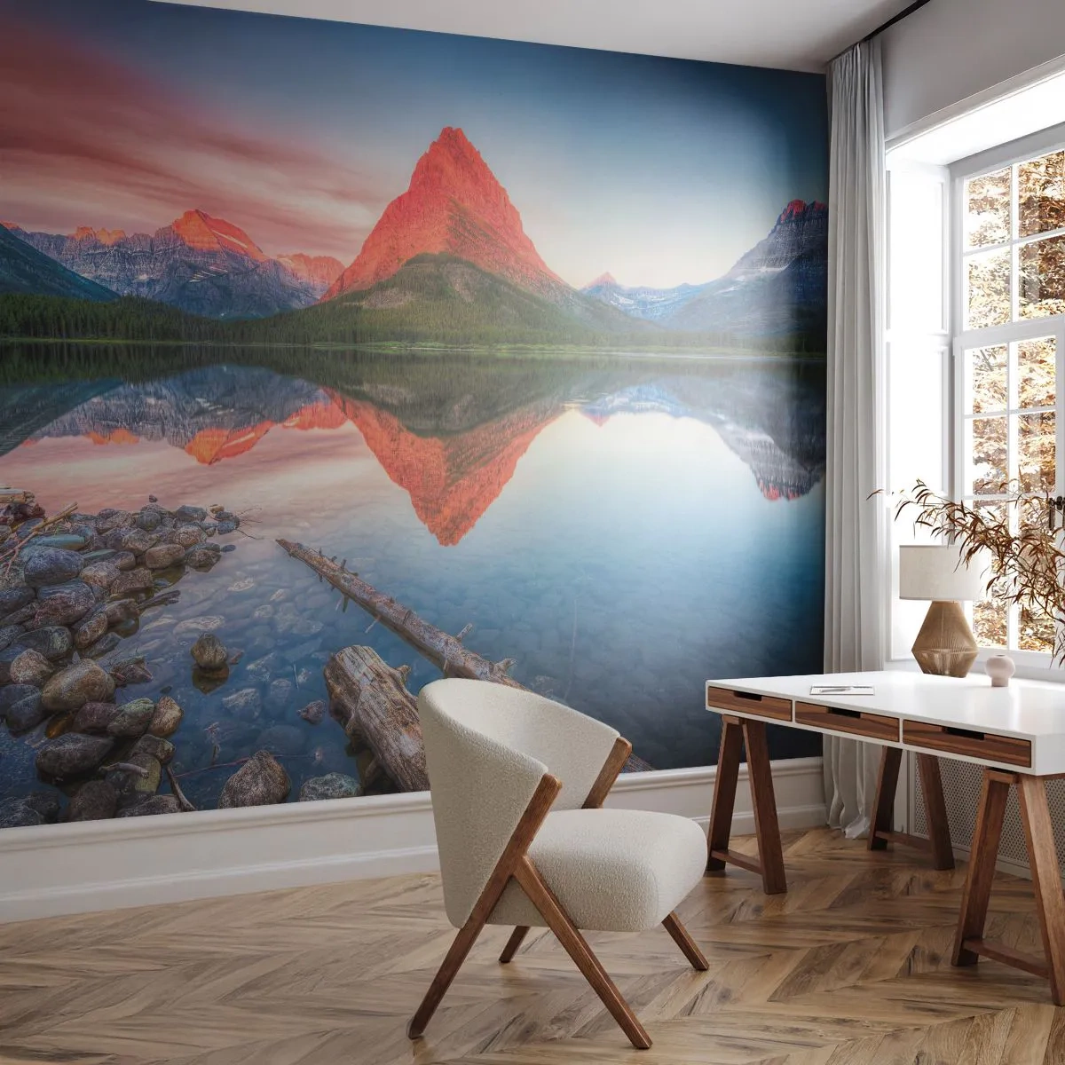 Fototapet Premium Canvas - Glöd och kyla - Landskap, Berg, Skog - 300x210 cm