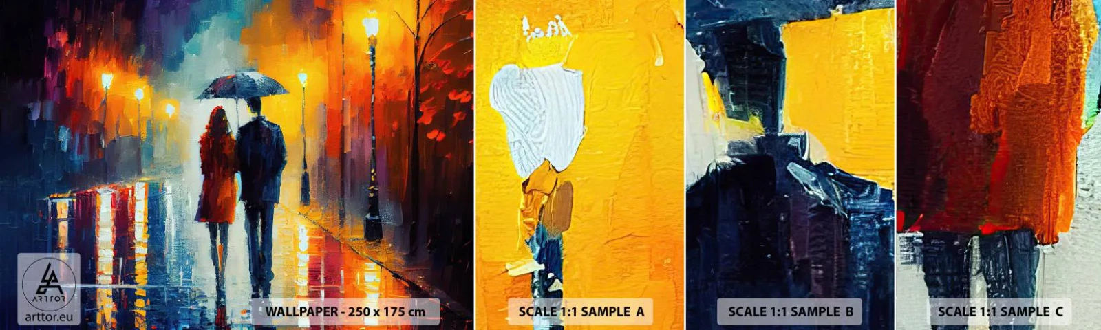 Fototapet Prov Standard Eco - Tillsammans - en färgglad natt - Par, Romantisk, Gå - 100x30 cm