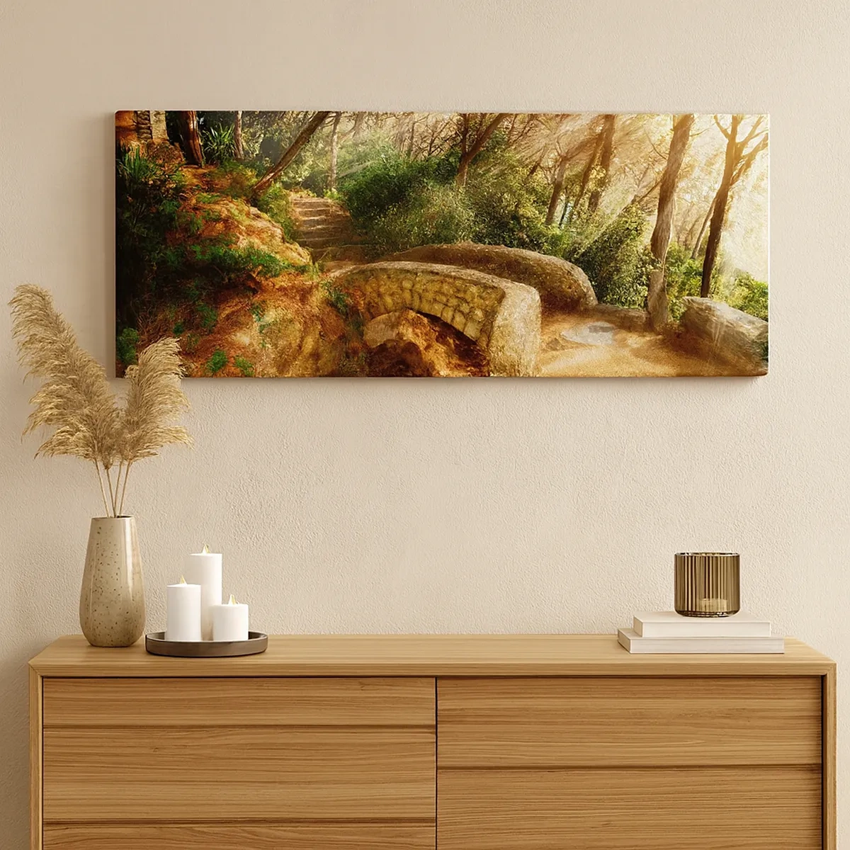 Canvastavla - Bild på duk - Från bron till sagoskogen - 30x30 cm