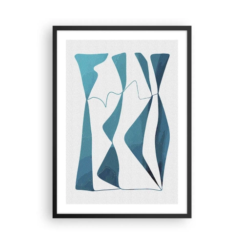 Affisch i svart ram - En abstrakt komposition i blå nyanser med dynamiska linjer. - 50x70cm - Abstraktion: en turkos förening - Modern väggdekoration för vardagsrum och sovrum ARTTOR