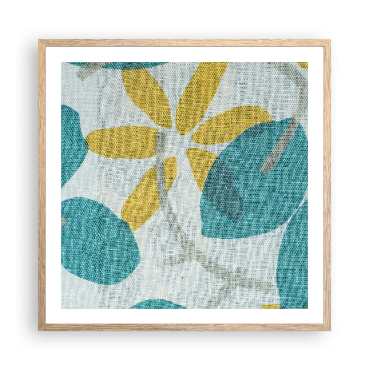 Affisch i ram av ljusek - Bland azurblå blad - 60x60 cm