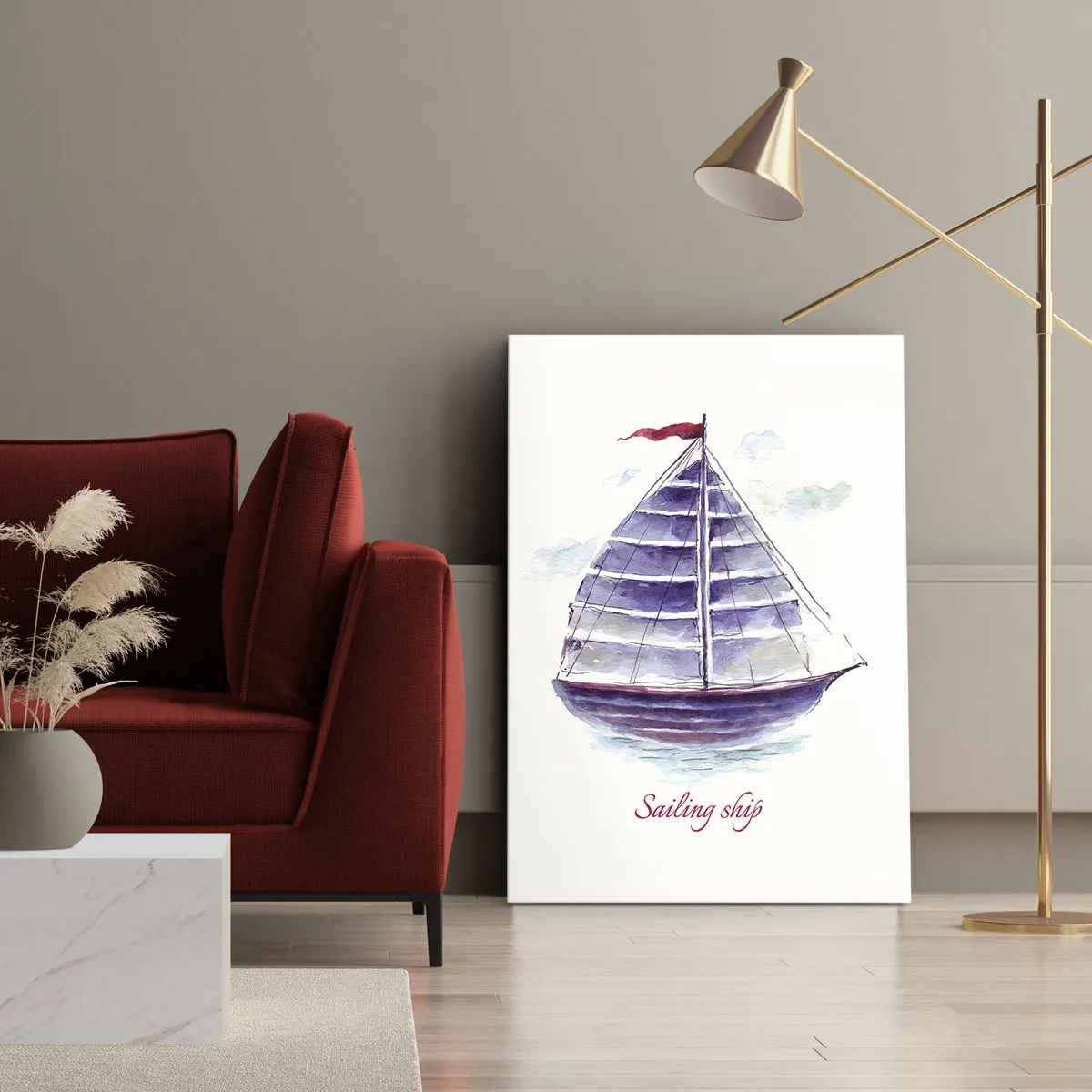 Canvastavla - Bild på duk - Fulla seglar och lugnt vatten - 55x100 cm