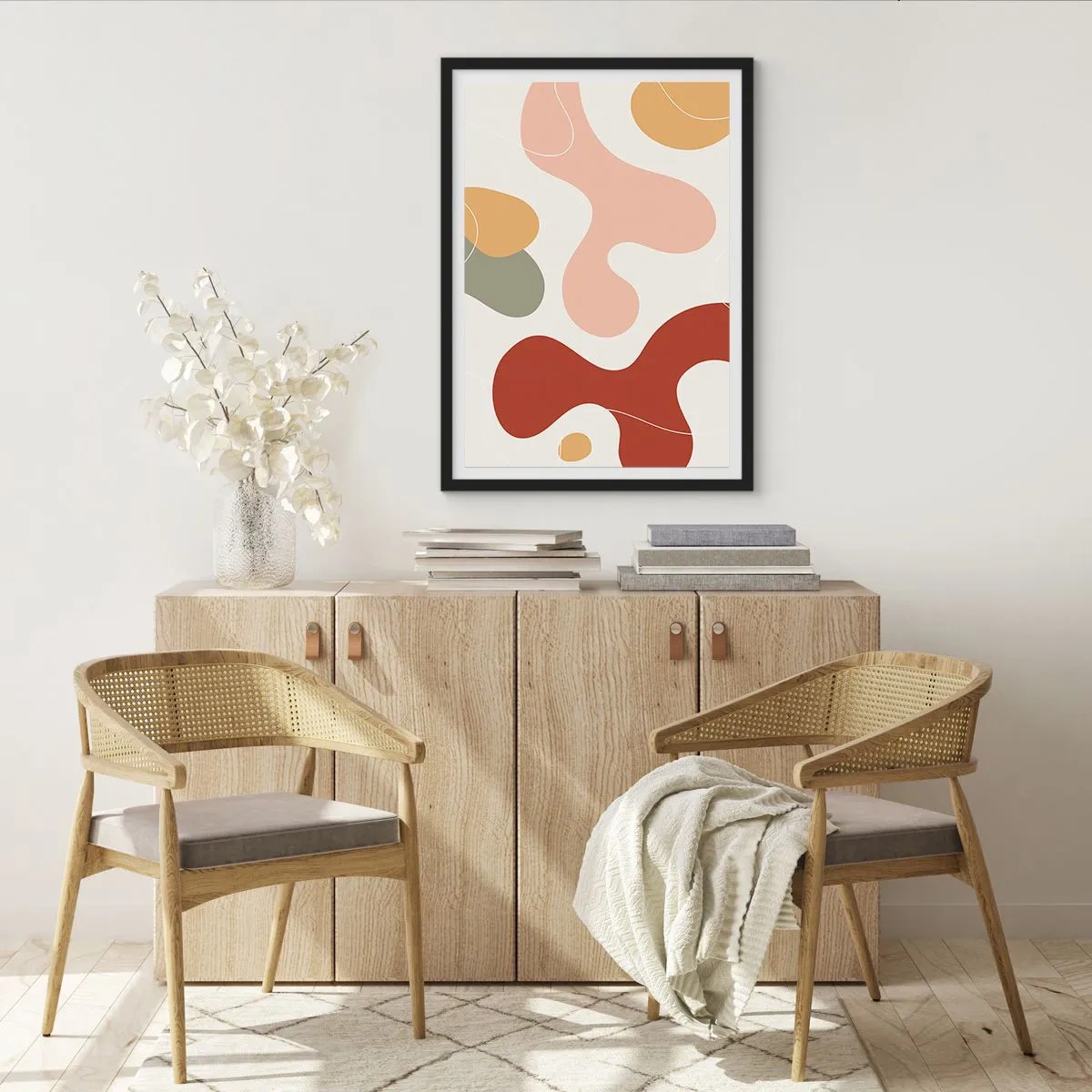 Affisch i svart ram - En abstrakt komposition i varma pastellfärger. - 50x70cm - Ornamental zig-zack? - Modern väggdekoration för vardagsrum och sovrum ARTTOR