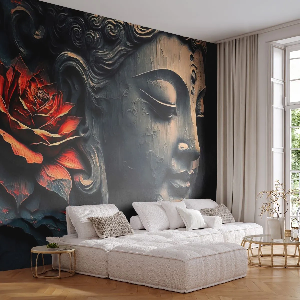 Fototapet Premium Canvas - I samklang med världen - Buddha, Indien, Meditation - 250x175 cm