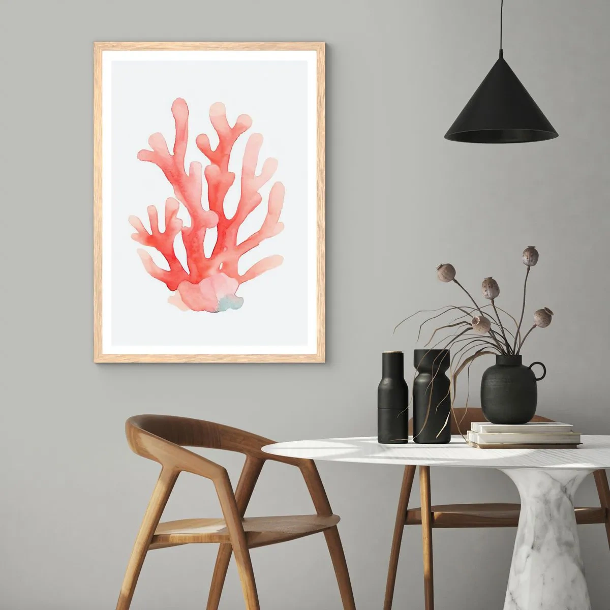 Affisch i ram av ljusek - Korallfärgad korall - 30x40 cm