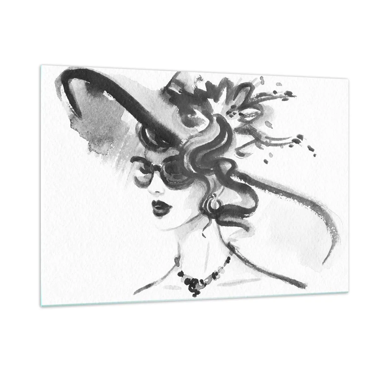 Glastavla - Bild på glas - Dam med karaktär - 120x80 cm