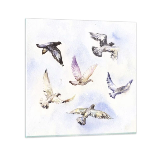 Glastavla - Bild på glas - Frihet i grått och blått - 50x50 cm