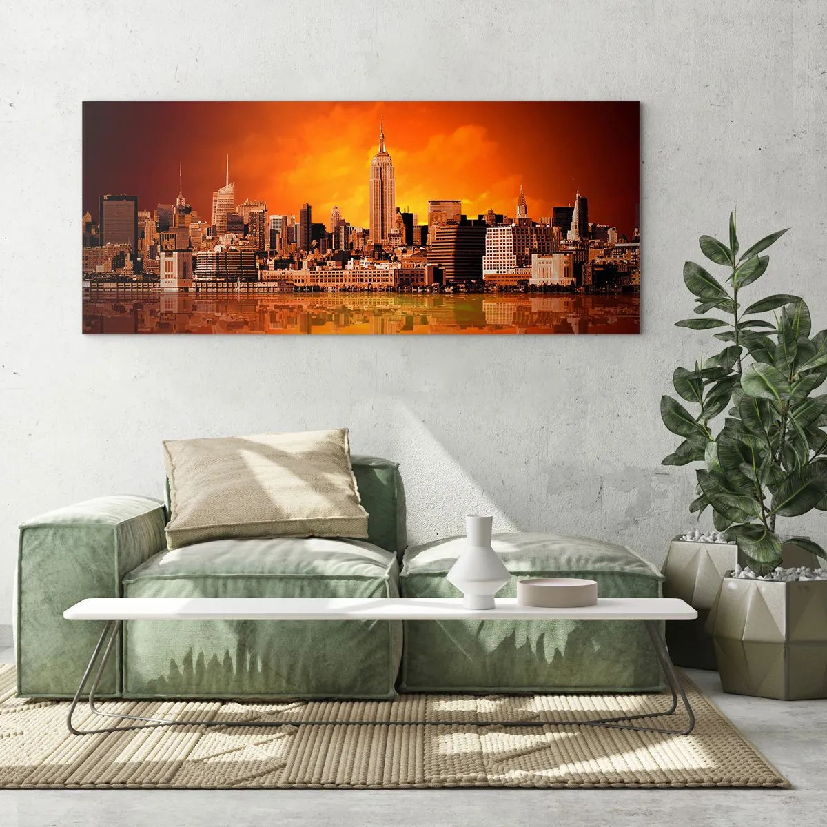 Glastavla - Bild på glas - Stostadspanorama i gul och brunt - 100x40 cm