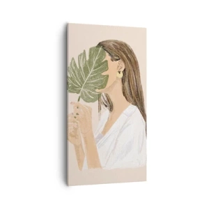 Canvastavla - Bild på duk - Mystiskt porträtt med solfjäder - 55x100 cm