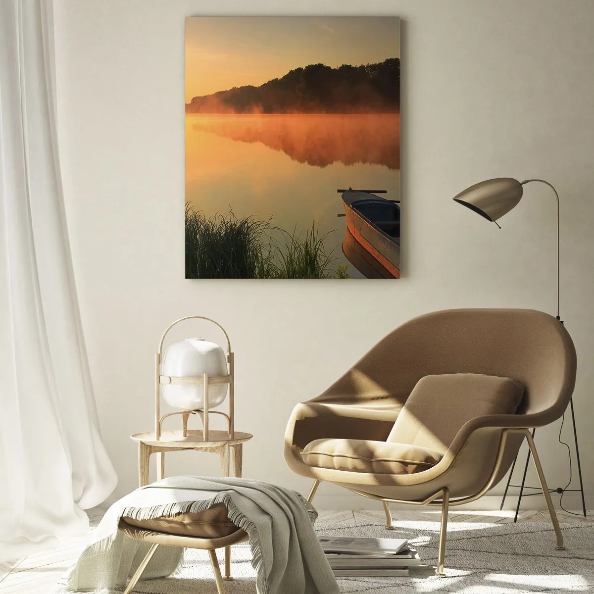 Glastavla - Bild på glas - Soluppgång vid spegelklart vatten - 50x70 cm