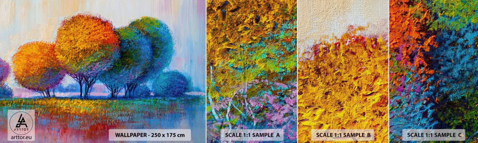 Provbit av fototapet Premium Canvas - Glad färgbukett - Abstraktion, Landskap, Träd - 100x30 cm