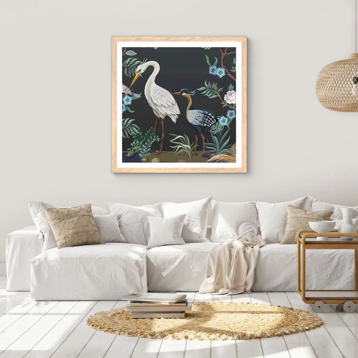 Affisch i ram av ljusek - Fågelparad - 60x60 cm