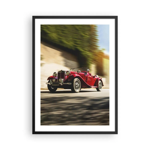 Affisch i svart ram - Röd klassisk bil mot ett suddigt landskap - 50x70cm - Vackrare än Nike från Samothrakis - Modern väggdekoration för vardagsrum och sovrum ARTTOR