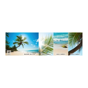 Provbit av självhäftande fototapet Deluxe Sticker - Visa inte för någon - Landskap, Strand, Kokosnötspalm - 100x30 cm