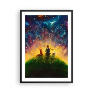 Affisch i svart ram - Figurer som sitter på en kulle under en stjärnklar himmel - 50x70cm - Kärlek och vänskap - hela världen - Modern väggdekoration för vardagsrum och sovrum ARTTOR