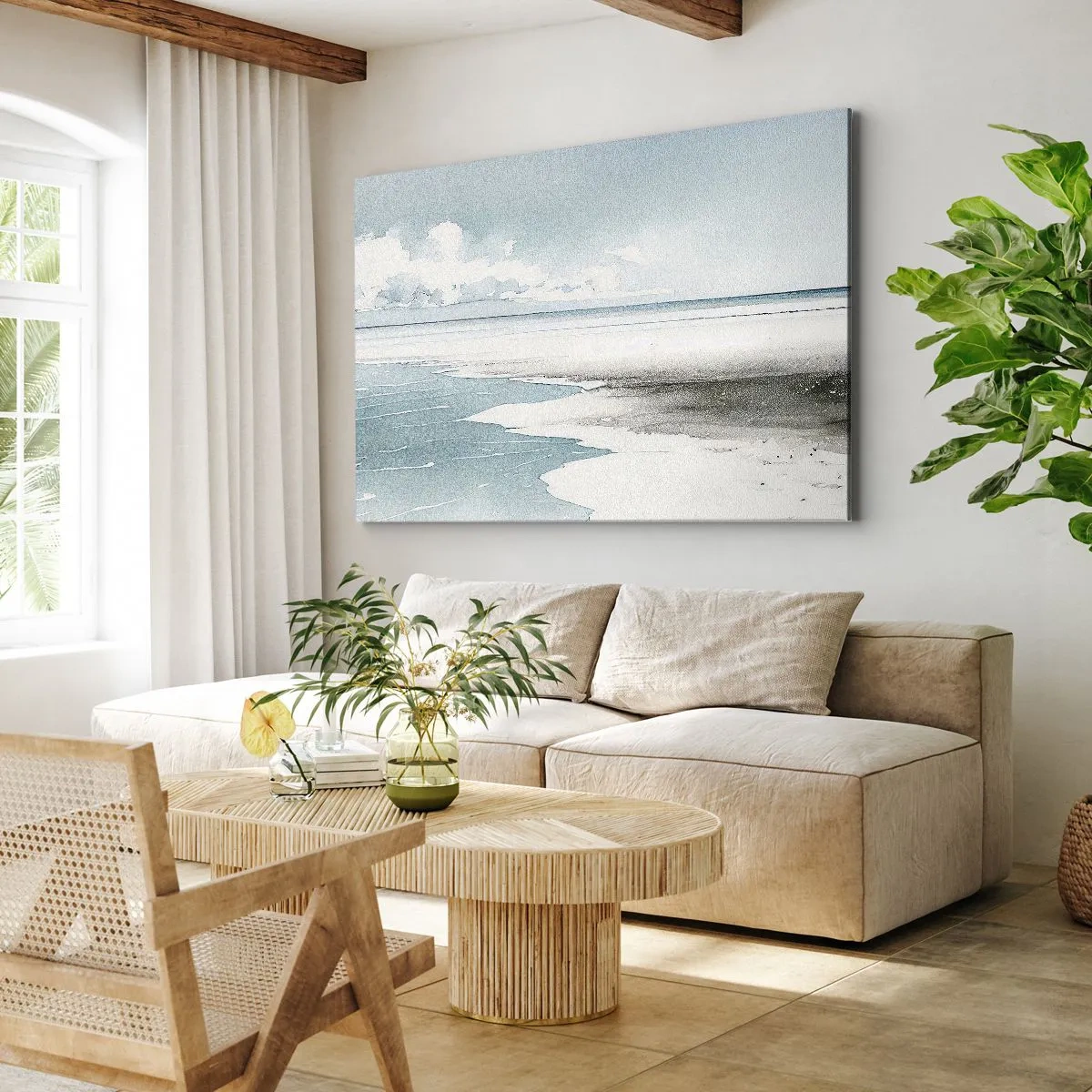 Canvastavla - Bild på duk - Ett lugnt hav och en strand i ljusa blå nyanser - 70x50cm - Milt tidvatten - Modern väggdekoration för vardagsrum och sovrum ARTTOR