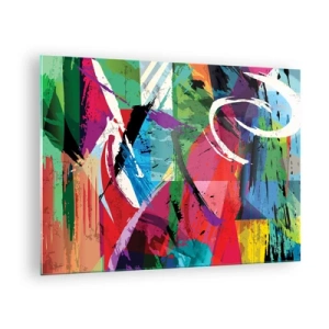Glastavla - Bild på glas - Färgglad abstraktion med dynamiska former och texturer - 70x50cm - Snabbt och livligt - Modern väggdekoration för vardagsrum och sovrum ARTTOR