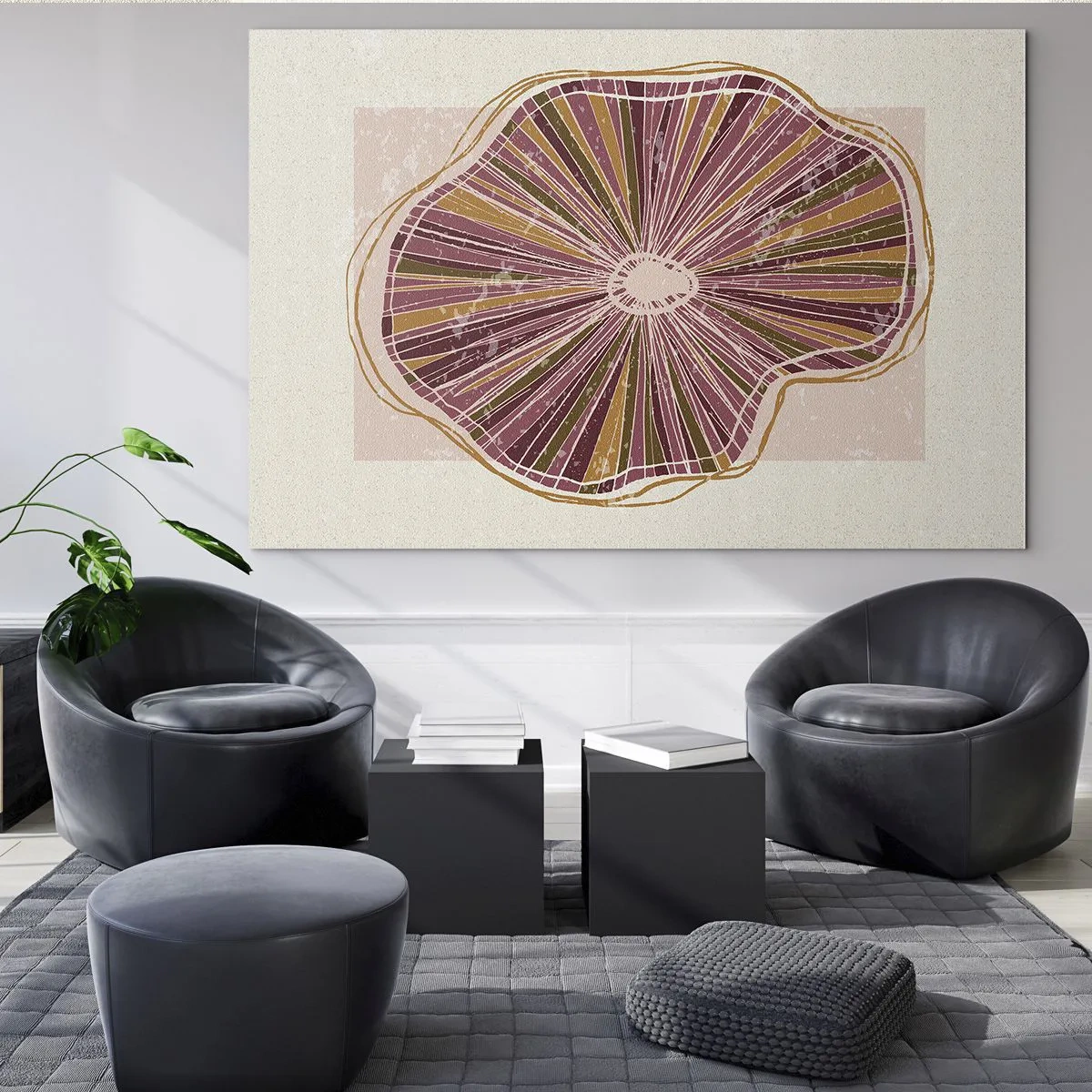 Glastavla - Bild på glas - En strålande organisk form i nyanser av rosa och brunt - 70x50cm - Strålande abstraktion - Modern väggdekoration för vardagsrum och sovrum ARTTOR