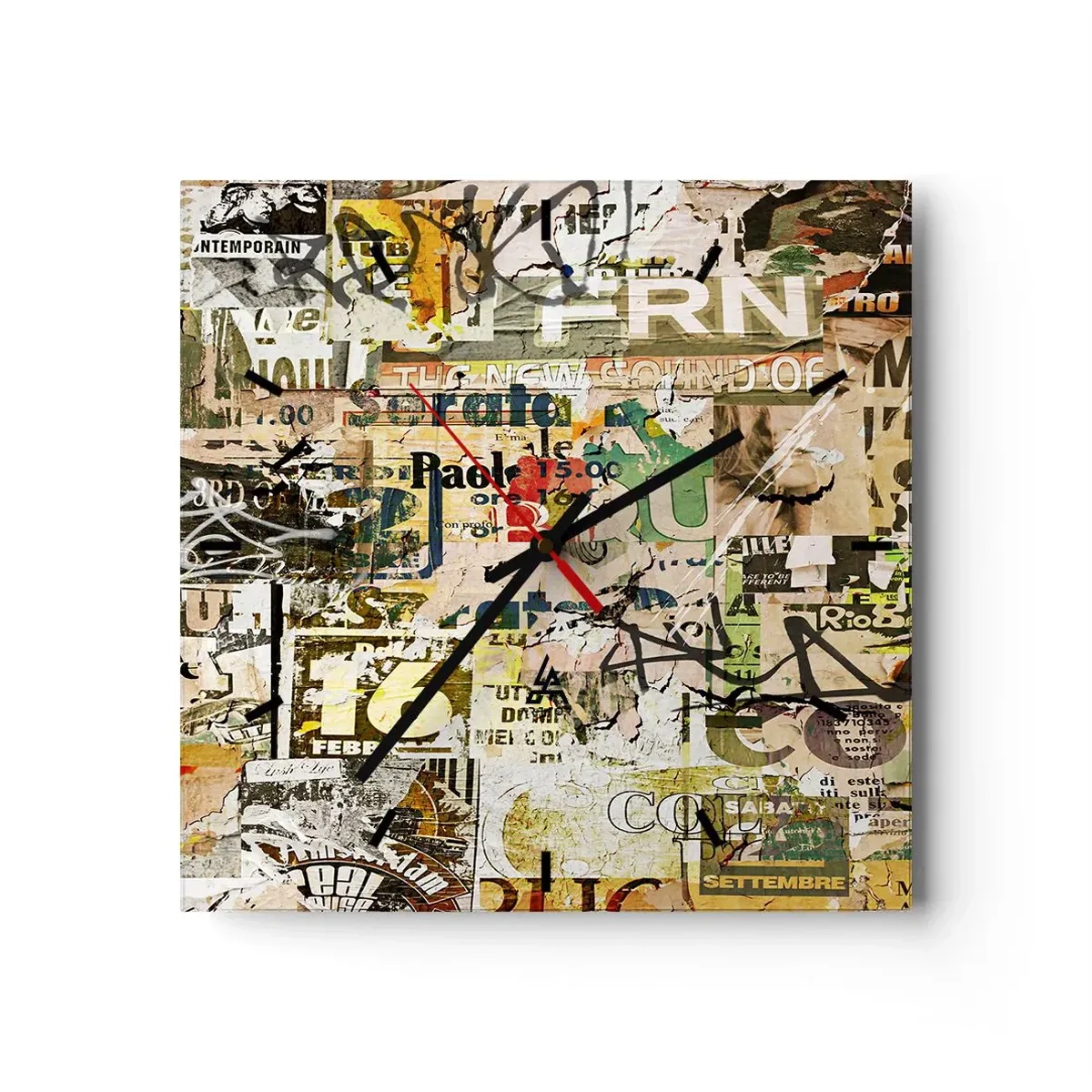 Väggklocka - Klocka på glas - Oj, det händer saker och ting - 40x40 cm