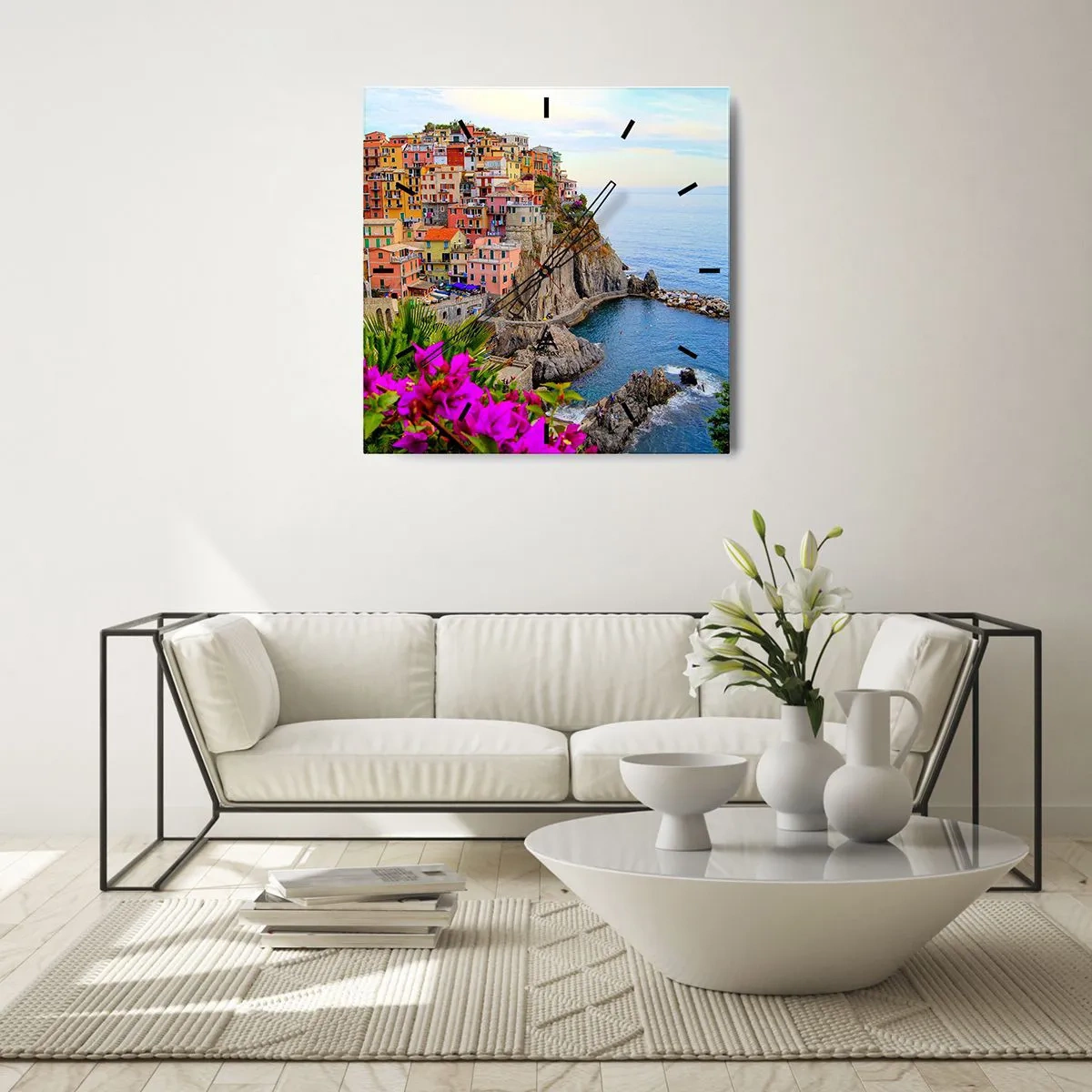 Väggklocka - Klocka på glas - Skrattande stad - 40x40 cm