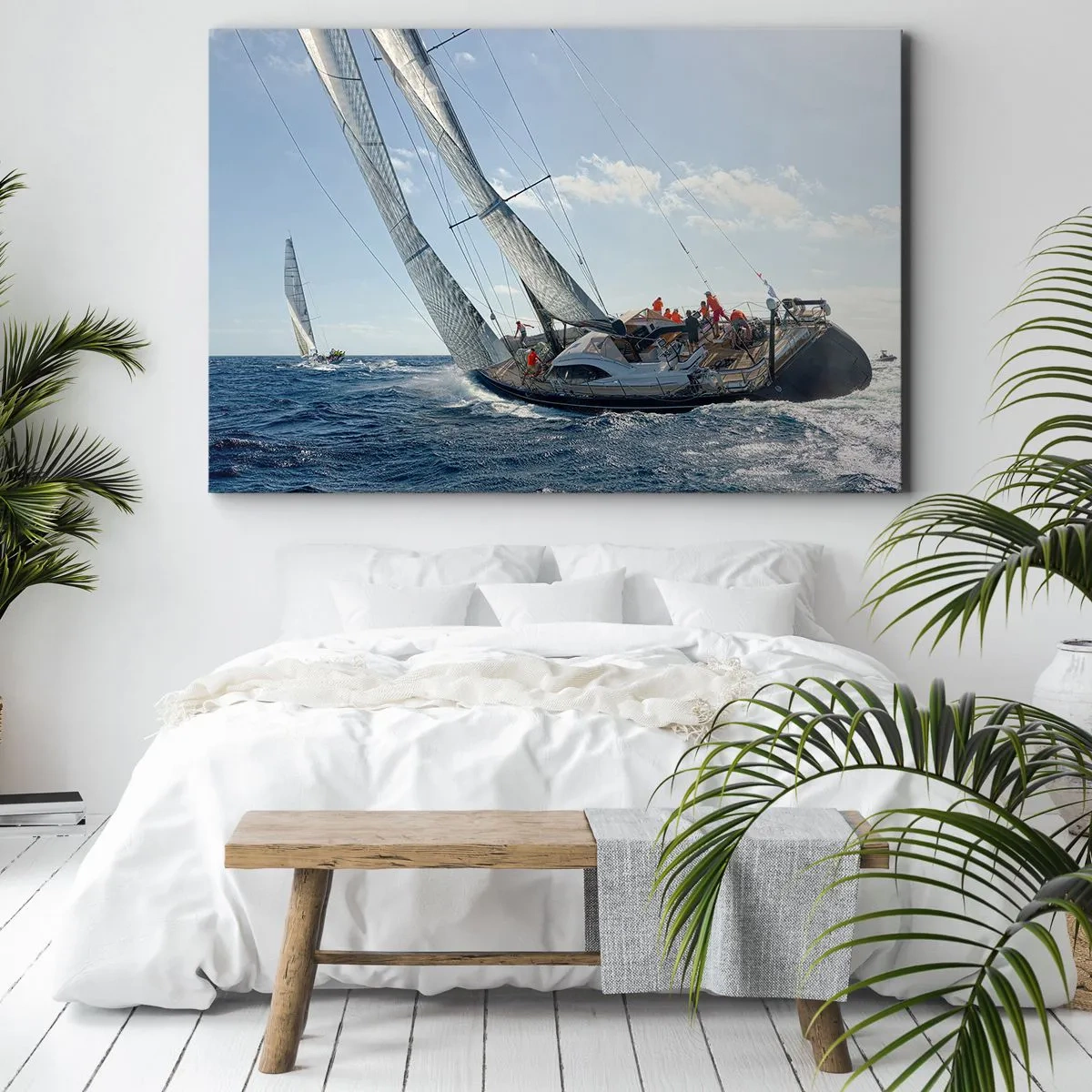 Canvastavla - Bild på duk - Segelkappsegling på öppet hav under blå himmel - 70x50cm - Låt bättre vinna - Modern väggdekoration för vardagsrum och sovrum ARTTOR
