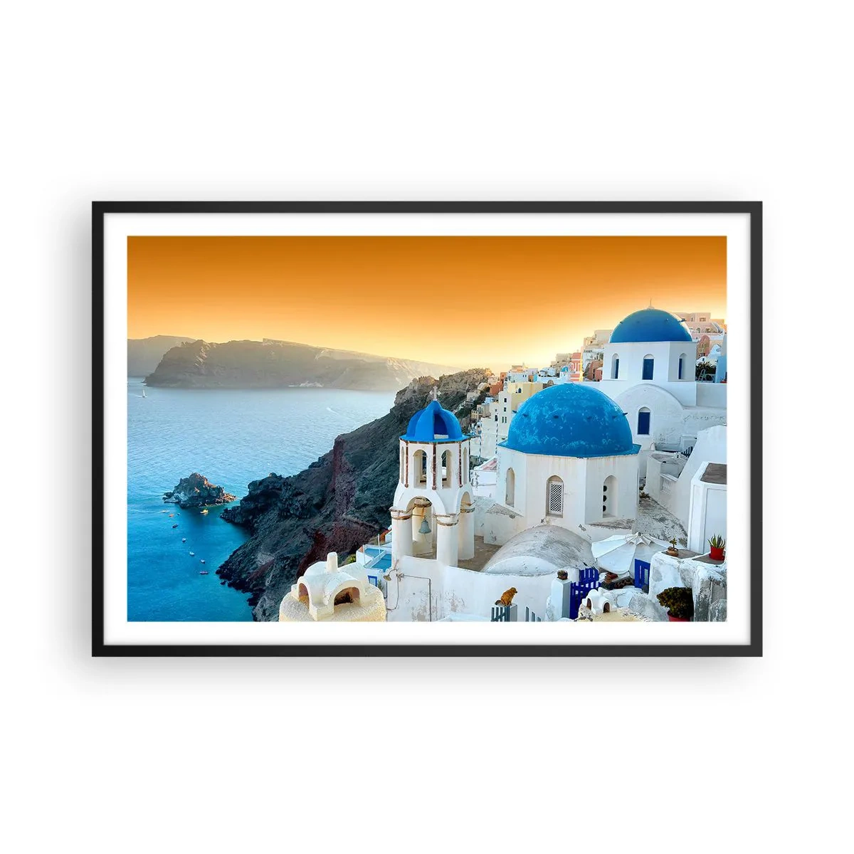 Affisch i svart ram - Santorini - inbäddat i berg - 91x61 cm