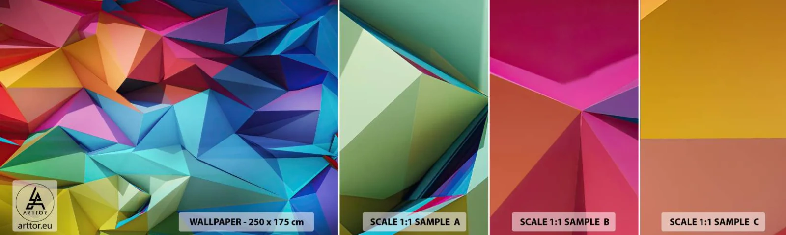 Fototapet Prov Standard Eco - Regnbågsorigami - Abstraktion, 3D, Grafik - 100x30 cm