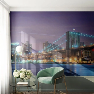 Fototapet Premium Sand - Brooklyn-bron sedan många år - Stad, New York, Brooklyn Bridge - 200x140 cm