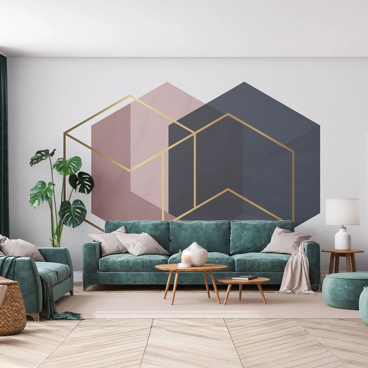 Fototapet Premium Sand - Enkelhetens styrka - Abstraktion, Bit, Hexagen - 300x210 cm