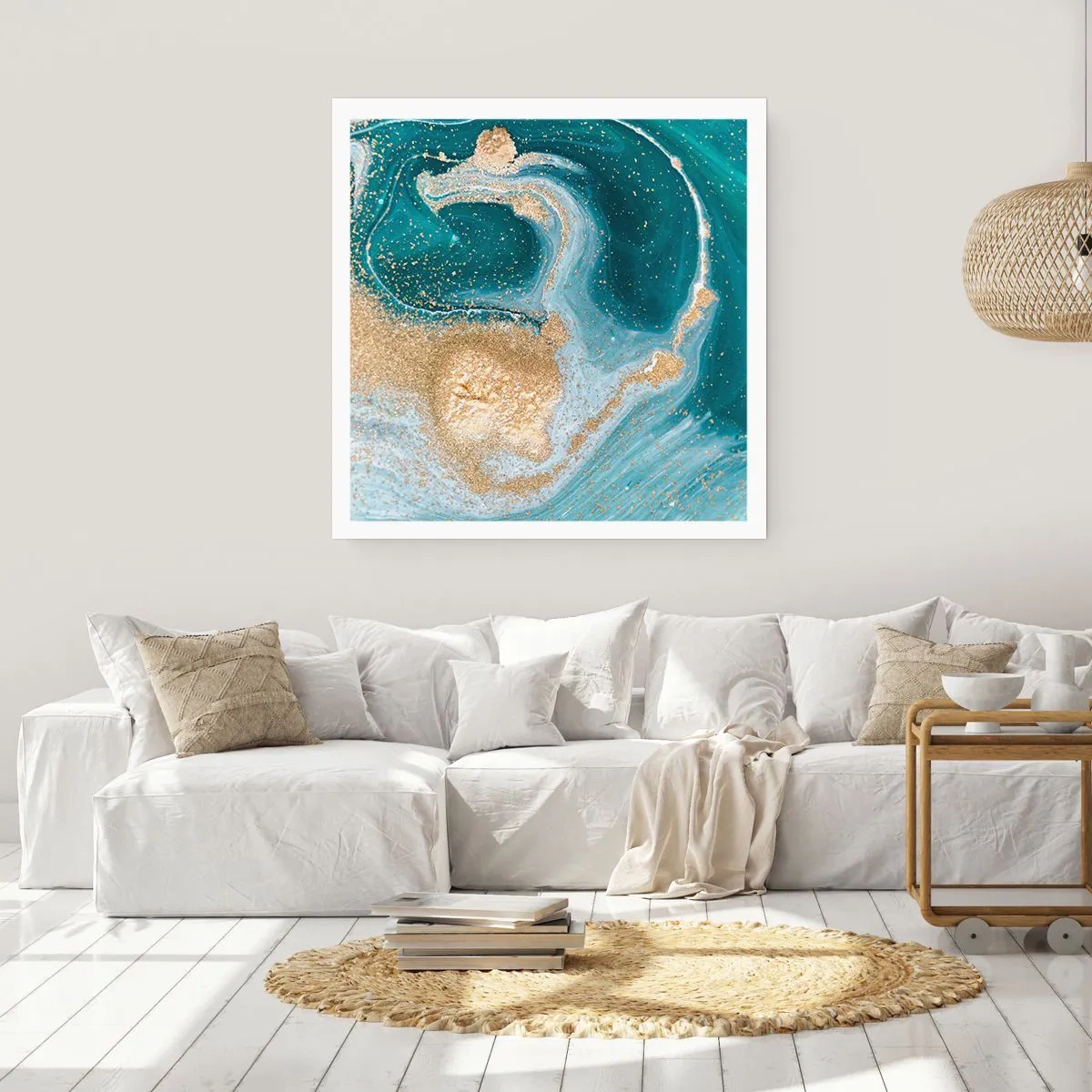Affisch - Guld- och turkosvirvel - 60x60 cm