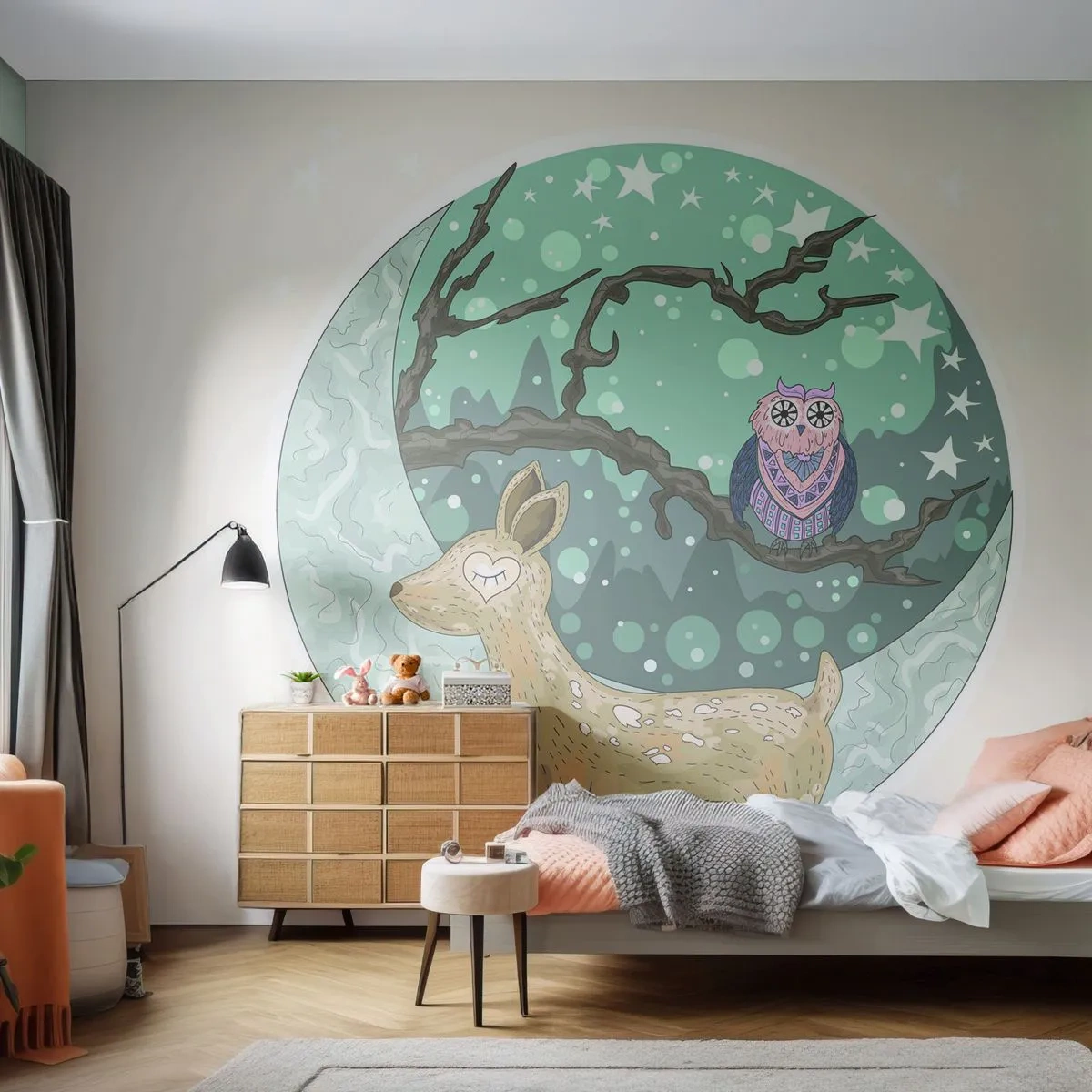 Självhäftande Fototapet Deluxe Sticker - Sagolik skogsnatt - För barn, Grafik, Stjärnor - 250x175 cm
