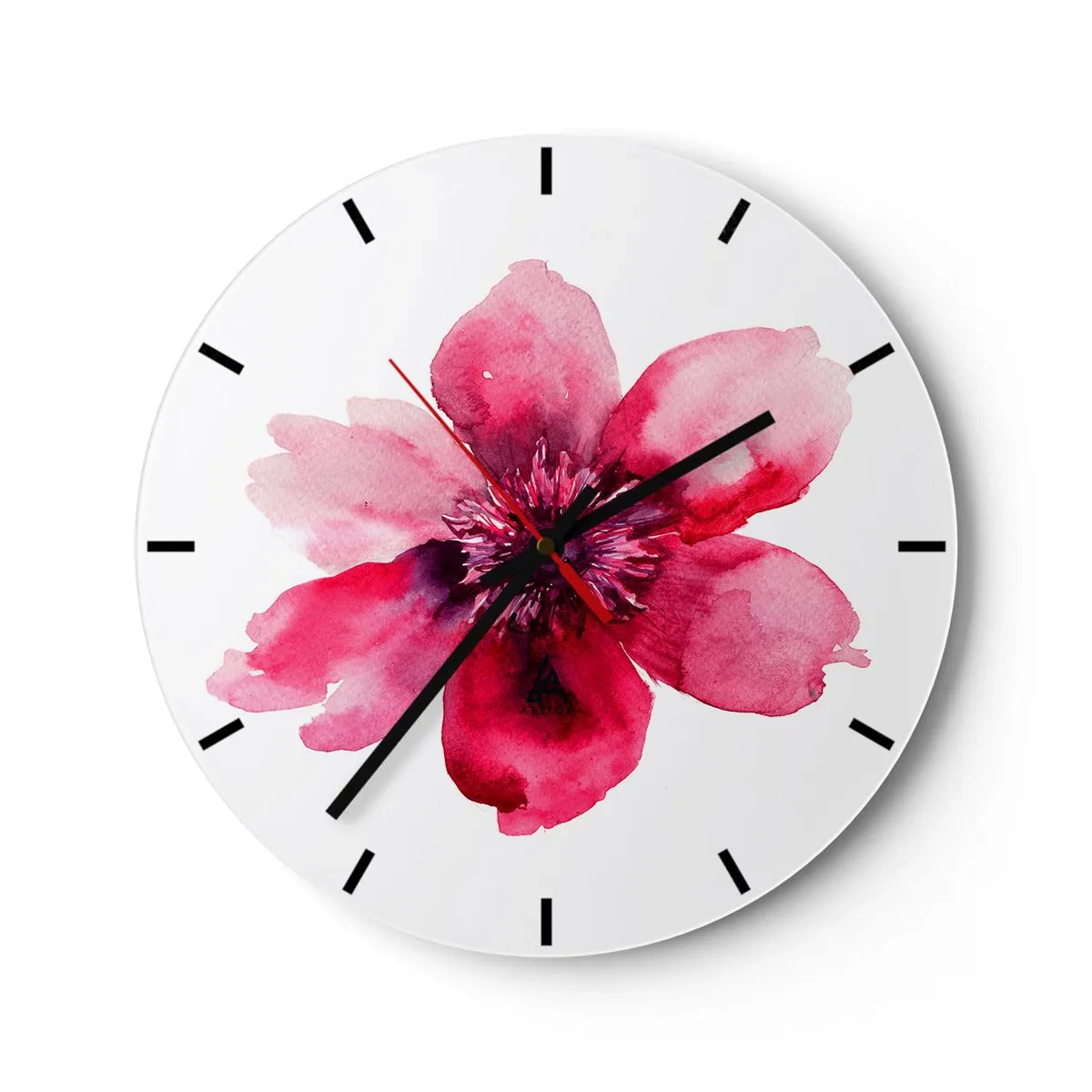 Väggklocka - Klocka på glas - Akvarell röd blommig komposition - 30x30cm - Doftande karminkyss - Modern väggdekoration för vardagsrum, kök och sovrum ARTTOR