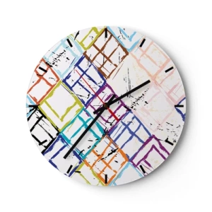Väggklocka - Klocka på glas - Färgglada abstrakta linjer som bildar geometriska former - 30x30cm - Celler för uthyrning - Modern väggdekoration för vardagsrum, kök och sovrum ARTTOR