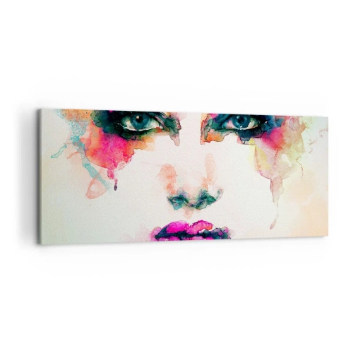 Canvastavla - Bild på duk - Porträtt målad med regnbågen - 120x50 cm