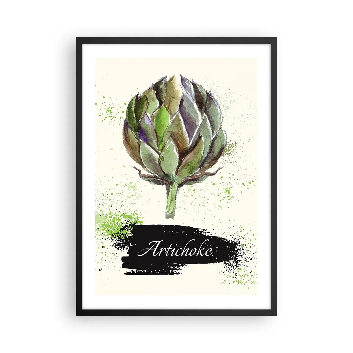 Affisch i svart ram - Akvarell illustration av en kronärtskocka på en ljus bakgrund - 50x70cm - Eviva grönsaker! - Modern väggdekoration för vardagsrum och sovrum ARTTOR