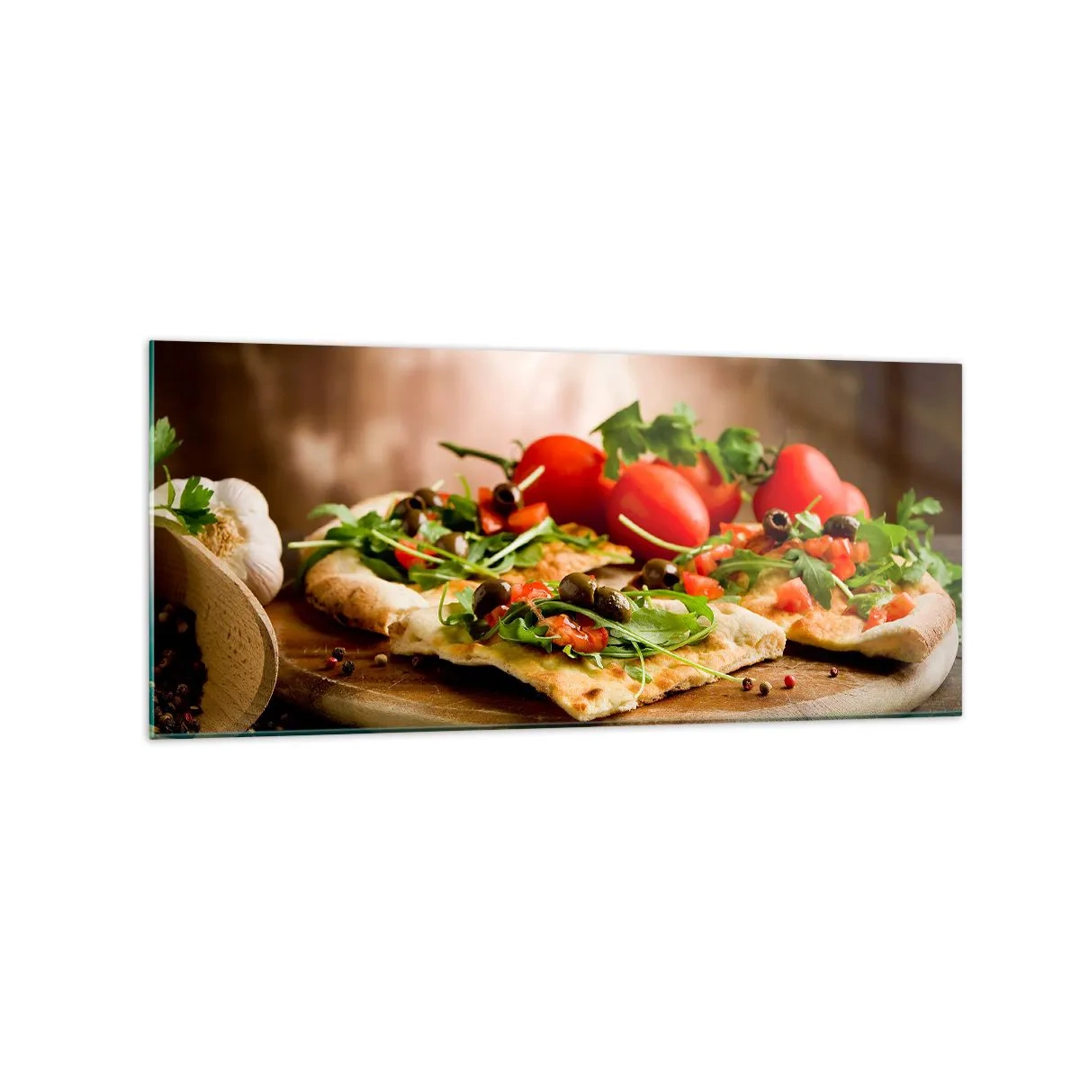 Glastavla - Bild på glas - Direkt från ugnen och trädgården - 120x50 cm