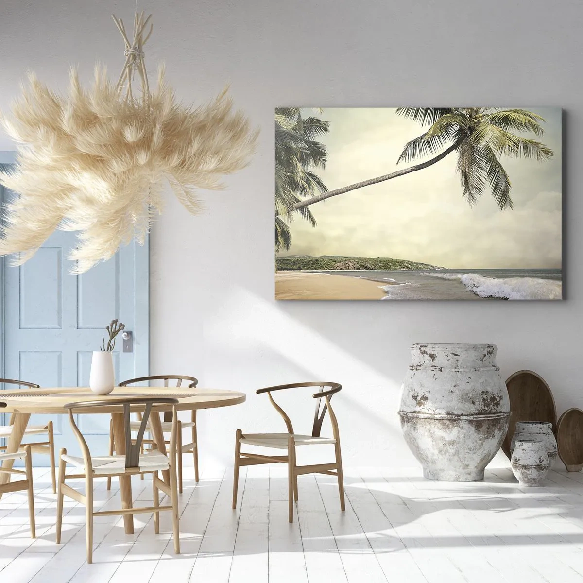 Canvastavla - Bild på duk - En strand med palmer mot bakgrund av ett lugnt hav - 70x50cm - Tropisk dröm - Modern väggdekoration för vardagsrum och sovrum ARTTOR
