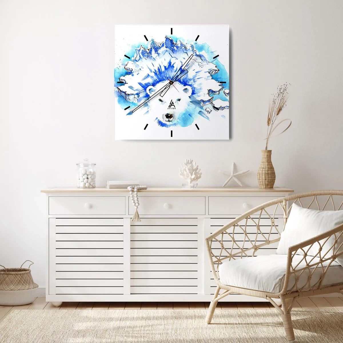 Väggklocka - Klocka på glas - Arktis kung i iskrona - 40x40 cm