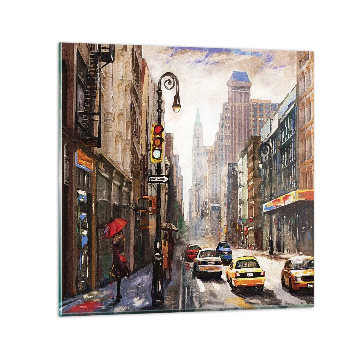 Glastavla - Bild på glas - New York - färgglad också i regnet - 60x60 cm